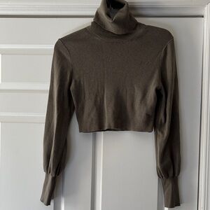 Wilfred Taupe Cropped Turtleneck Knit Sweater